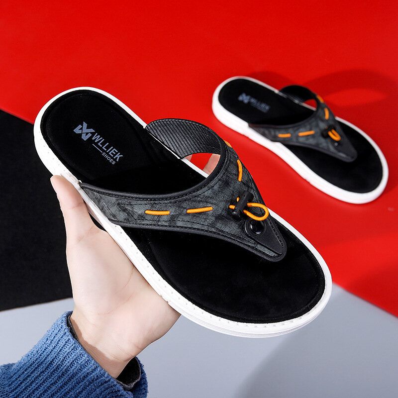 Men Outdoor Beach Slip On Denim Tissu Casual Flip Flop Pantoufles