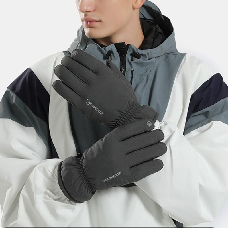 Men Plus Velours Allongé Poignet Élastique Tricoté Avec Bande Réfléchissante Coupe-vent Imperméable Chaleur Antidérapant Gants À Écran Tactile