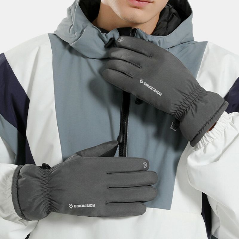 Men Plus Velours Allongé Poignet Élastique Tricoté Avec Bande Réfléchissante Coupe-vent Imperméable Chaleur Antidérapant Gants À Écran Tactile