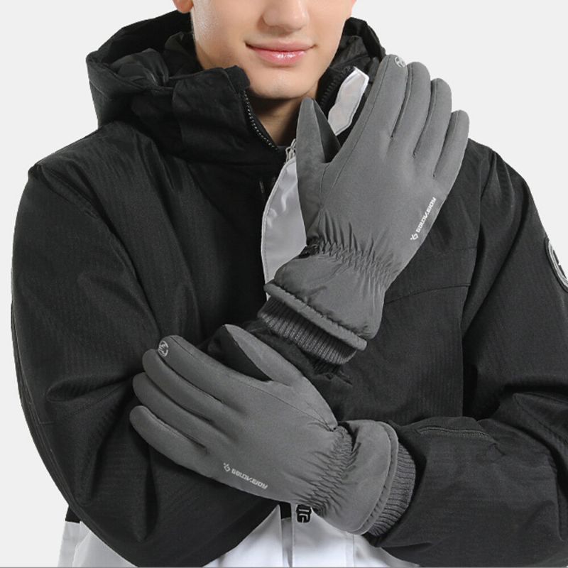 Men Plus Velours Allongé Poignet Élastique Tricoté Avec Bande Réfléchissante Coupe-vent Imperméable Chaleur Antidérapant Gants À Écran Tactile