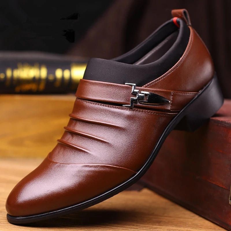 Men Pure Color Slip On Casual Soft Business Office Leather Oxfords