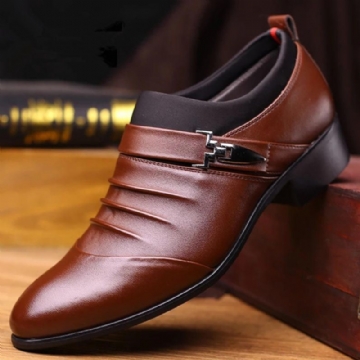 Men Pure Color Slip On Casual Soft Business Office Leather Oxfords