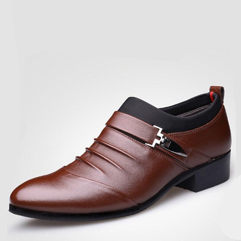 Men Pure Color Slip On Casual Soft Business Office Leather Oxfords