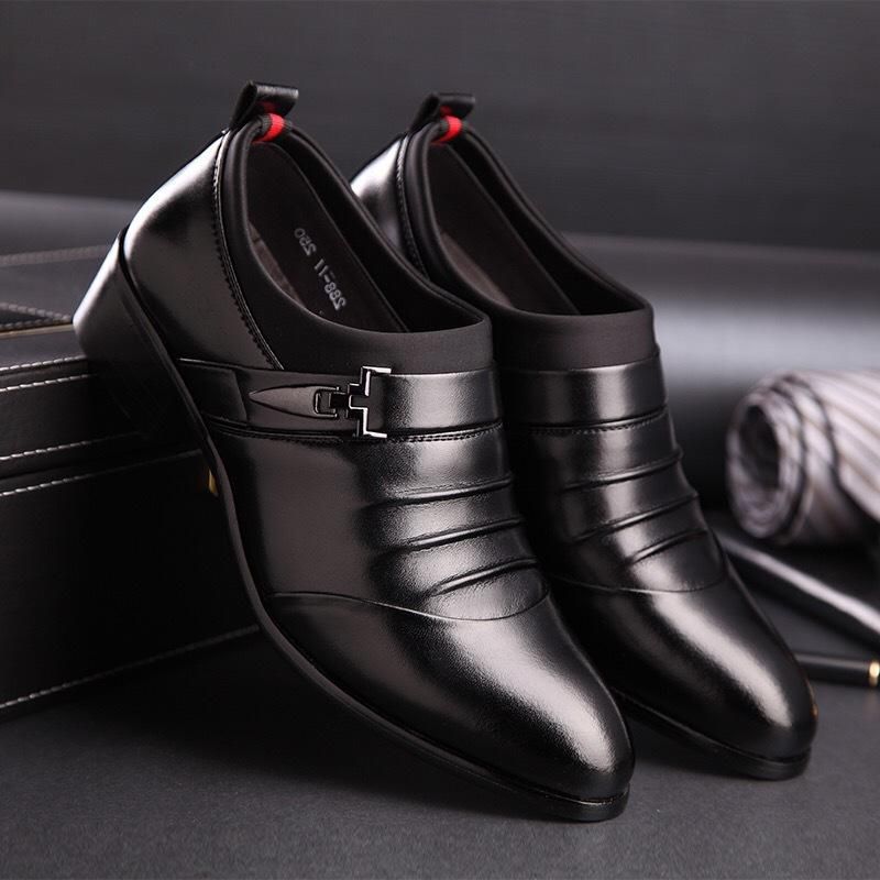 Men Pure Color Slip On Casual Soft Business Office Leather Oxfords