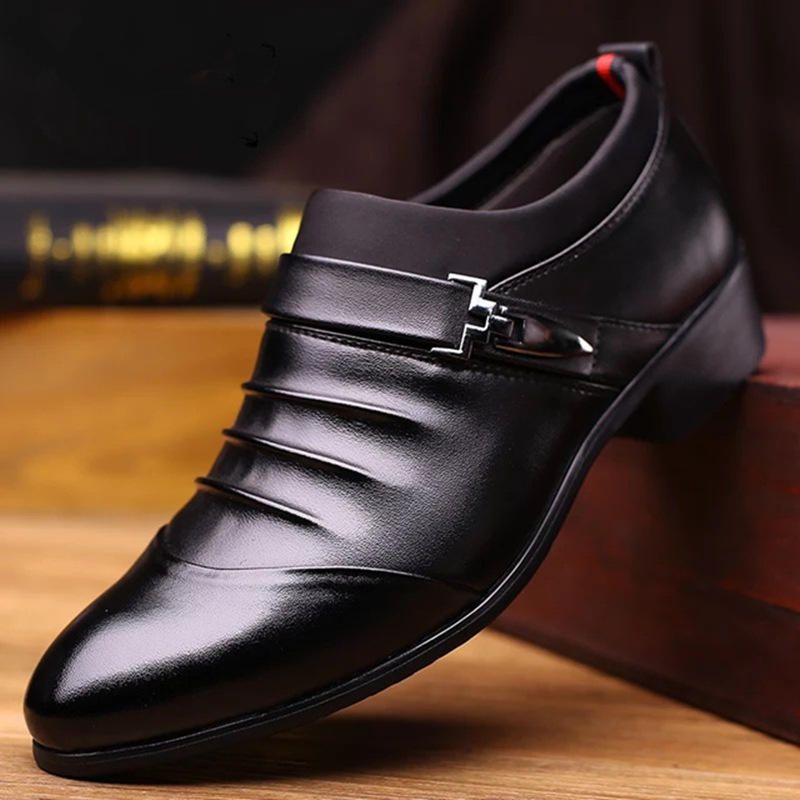 Men Pure Color Slip On Casual Soft Business Office Leather Oxfords