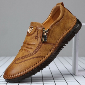 Men Side Zipper Letter Hand Stitching Hard Wear Casual Shoes