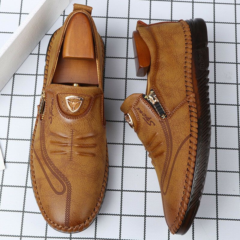 Men Side Zipper Letter Hand Stitching Hard Wear Casual Shoes