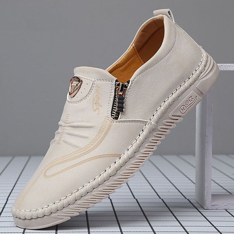 Men Side Zipper Letter Hand Stitching Hard Wear Casual Shoes