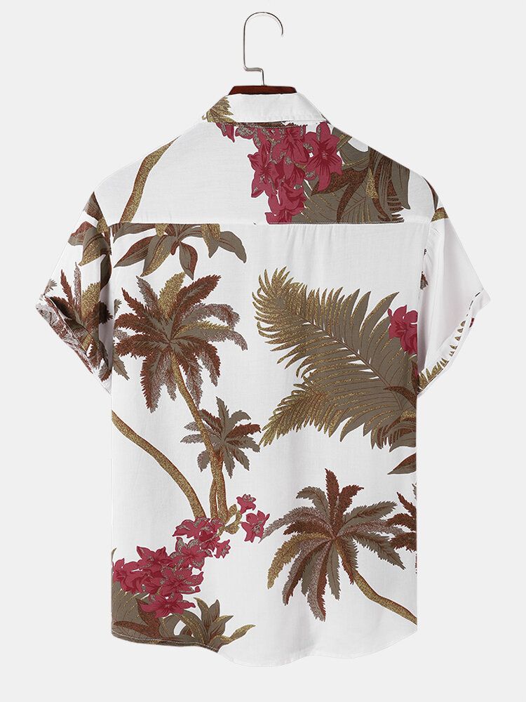 Men Tropical Leaf Hawaii Style Casual Skin Friendly Matching Soft Shirts