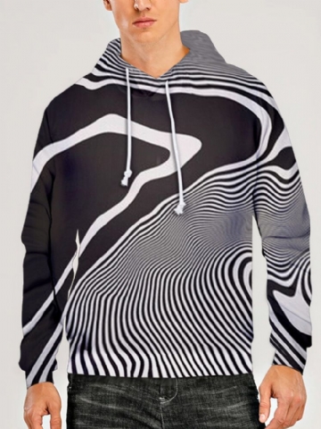 Mens All Over 3d Irregular Stripes Print Casual Drawstring Hoodies