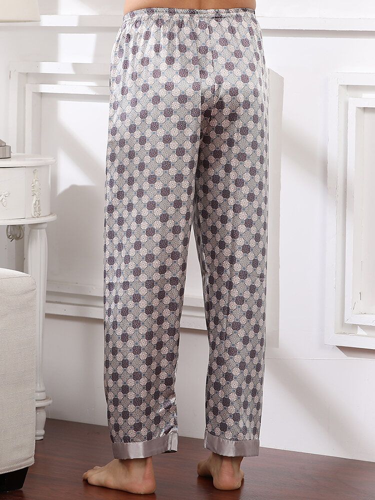 Mens Allover Printing Silk Respirant Léger Loose Home Lounge Sleep Pants