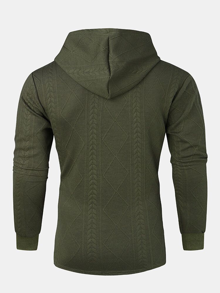 Mens Argyle Jacquard Knit Quarter Zip Cotton Pulls À Capuche Décontractés Avec Poche