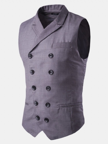 Mens British Style Slim Fit Business Fashion Casual Gilets À Double Boutonnage