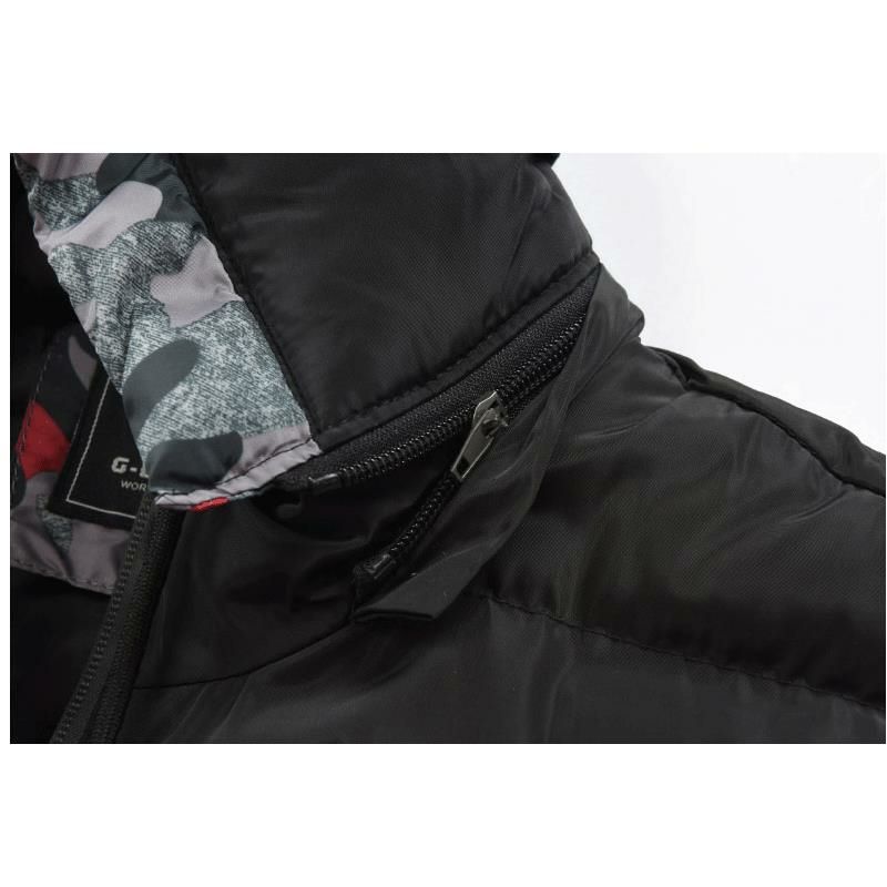 Mens Camo Patchwork Détachable À Capuche Épais Chaud Rembourré Gilet