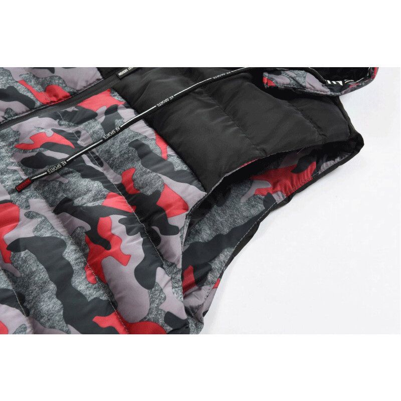 Mens Camo Patchwork Détachable À Capuche Épais Chaud Rembourré Gilet