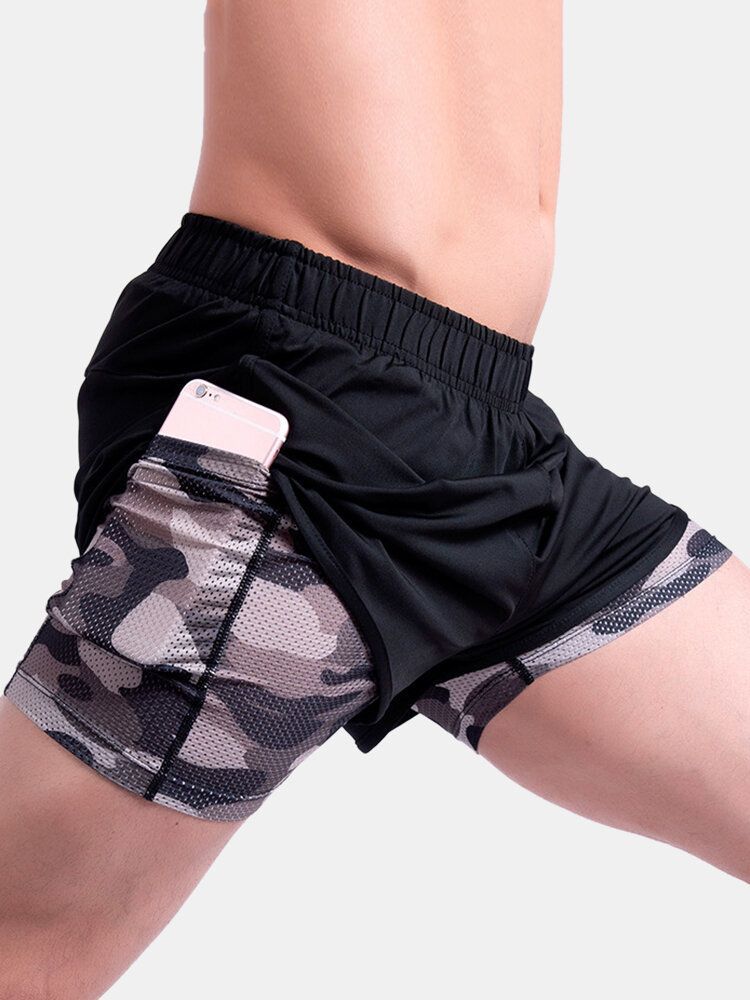 Mens Camo Patchwork Séchage Rapide Taille Élastique Lâche En Plein Air Sports Stretch Shorts