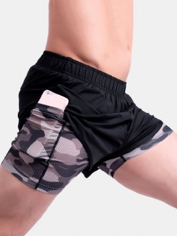 Mens Camo Patchwork Séchage Rapide Taille Élastique Lâche En Plein Air Sports Stretch Shorts