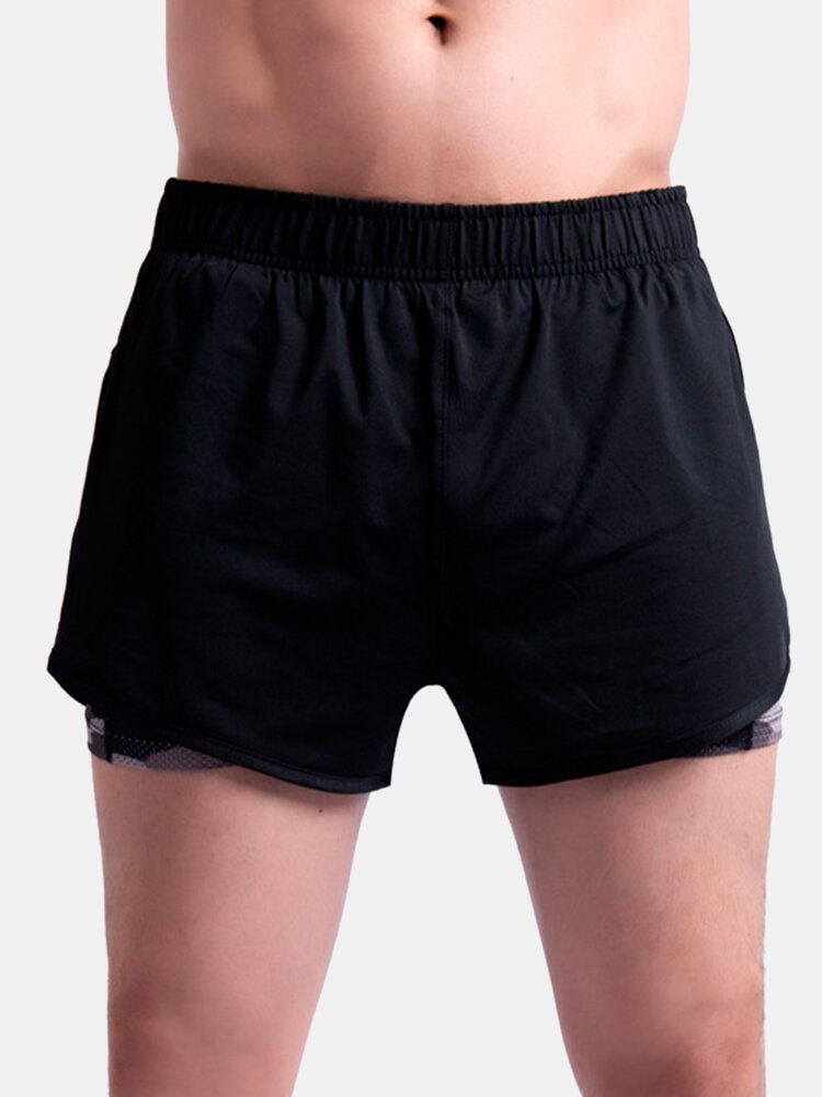 Mens Camo Patchwork Séchage Rapide Taille Élastique Lâche En Plein Air Sports Stretch Shorts