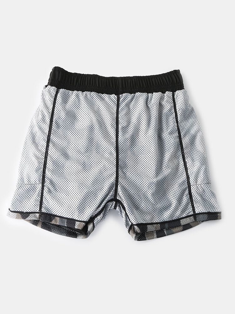 Mens Camo Patchwork Séchage Rapide Taille Élastique Lâche En Plein Air Sports Stretch Shorts