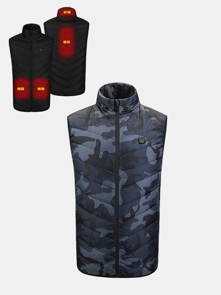 Mens Camouflage Waterproof 4 Parts Smart Heating Usb Powered Gilet Gilets