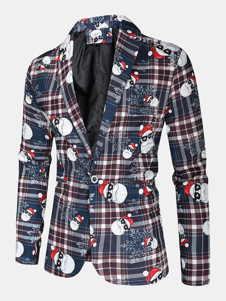 Mens Cartoon Christmas Element Print Single-breasted Party Funny Blazer