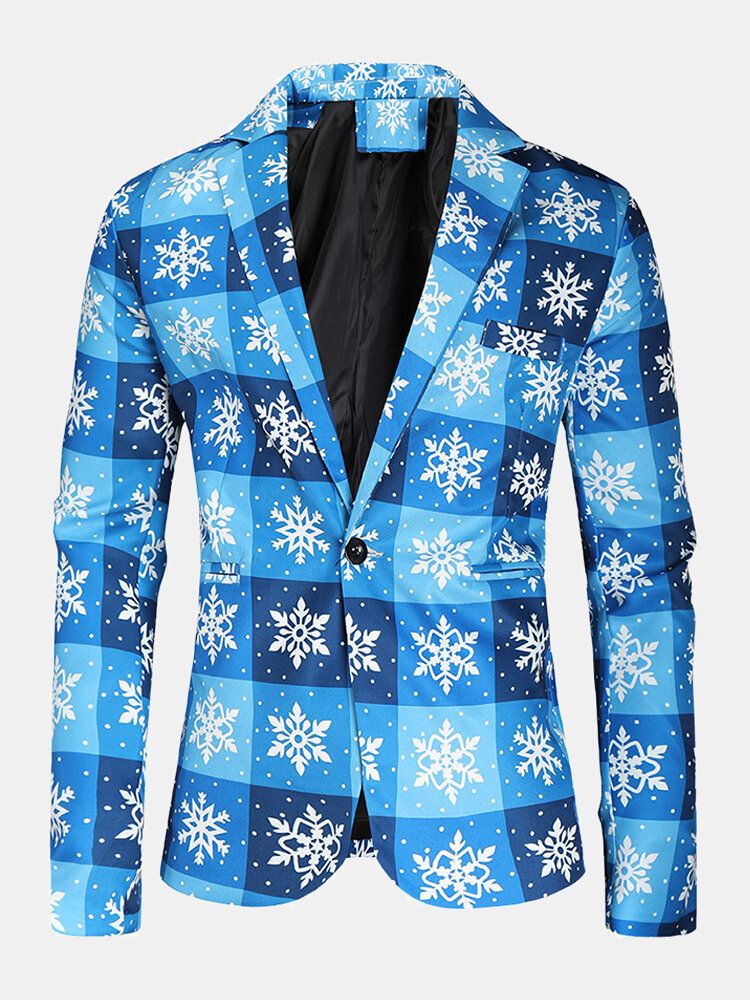 Mens Cartoon Christmas Element Print Single-breasted Party Funny Blazer