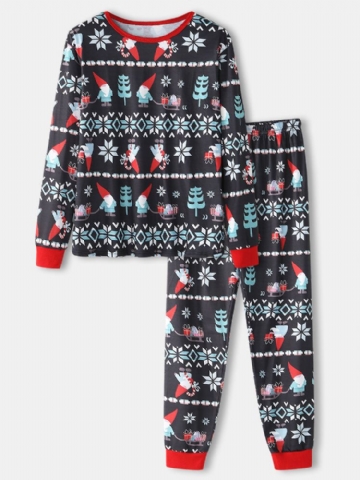 Mens Cartoon Christmas Pattern Print O-cou Loose Jogger Pants Home Lounge Pyjamas Set