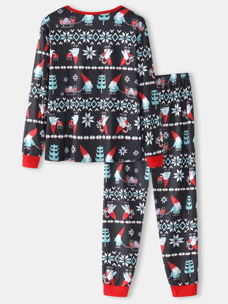 Mens Cartoon Christmas Pattern Print O-cou Loose Jogger Pants Home Lounge Pyjamas Set