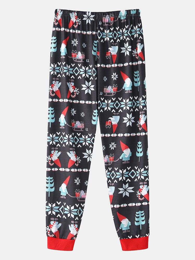 Mens Cartoon Christmas Pattern Print O-cou Loose Jogger Pants Home Lounge Pyjamas Set