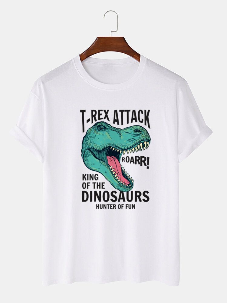 Mens Cartoon Dinosaur Letter Print O-cou 100% Coton T-shirts À Manches Courtes