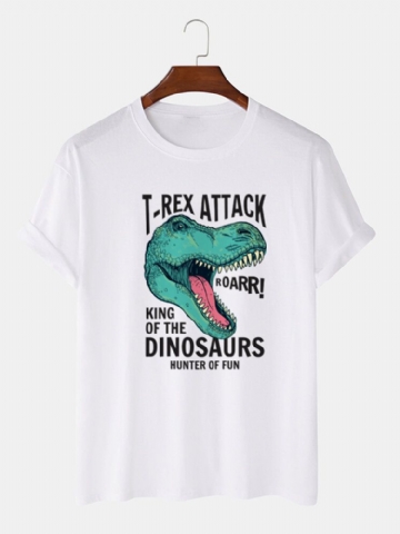 Mens Cartoon Dinosaur Letter Print O-cou 100% Coton T-shirts À Manches Courtes