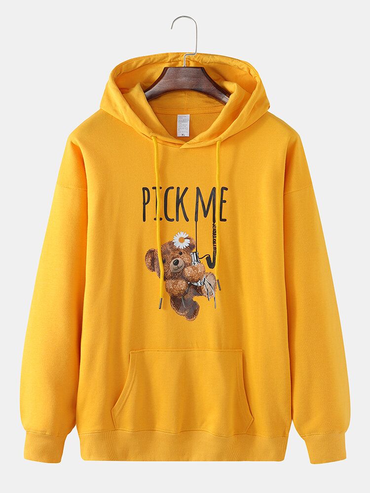 Mens Cartoon Doll Bear Letter Print Drop Sweats À Capuche Avec Poche