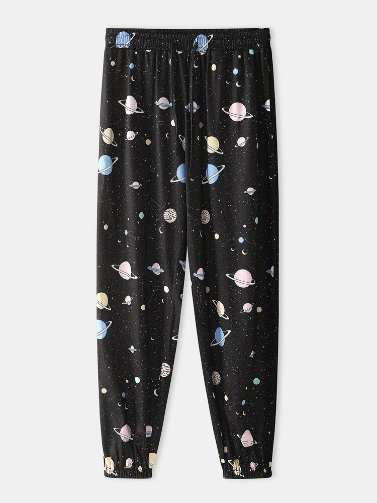 Mens Cartoon Galaxy Planet Imprimer Pocket Cordon Taille Élastique Home Jogger Pants