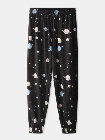 Mens Cartoon Galaxy Planet Imprimer Pocket Cordon Taille Élastique Home Jogger Pants