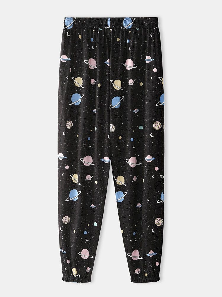 Mens Cartoon Galaxy Planet Imprimer Pocket Cordon Taille Élastique Home Jogger Pants