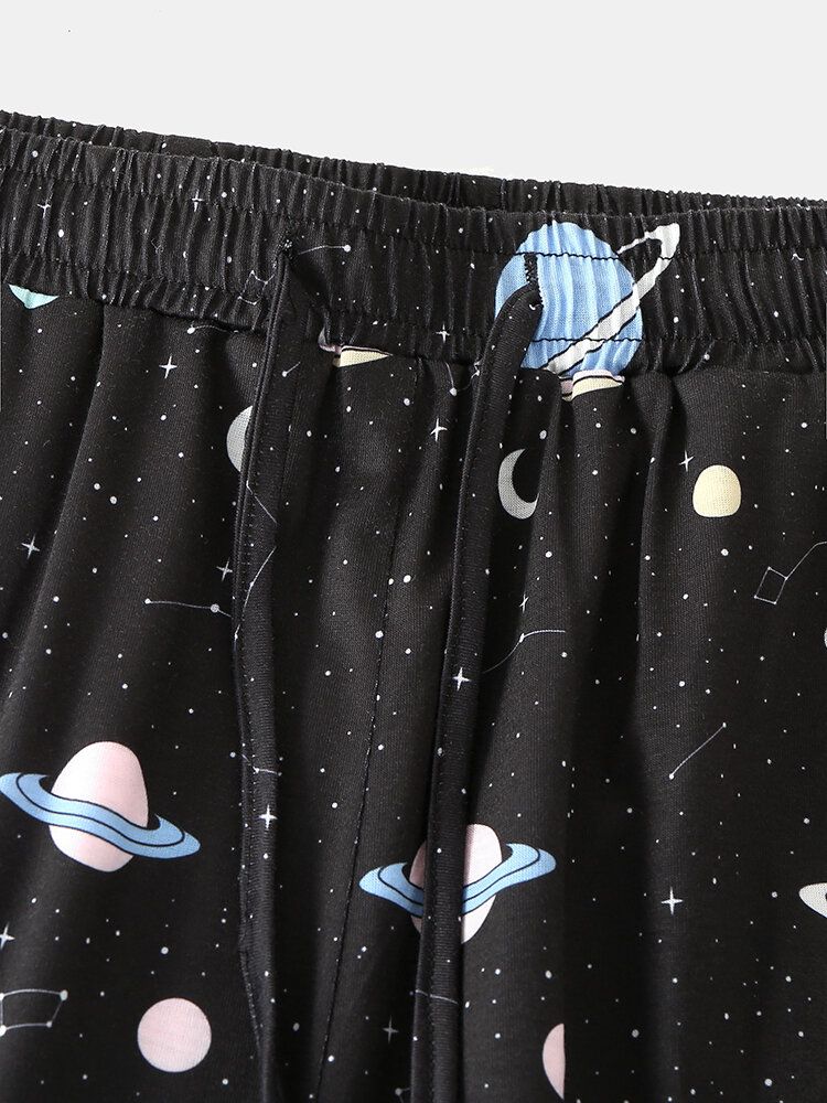 Mens Cartoon Galaxy Planet Imprimer Pocket Cordon Taille Élastique Home Jogger Pants