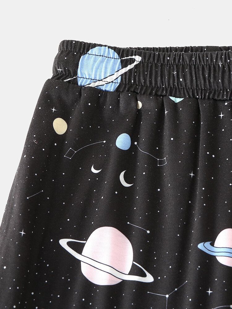 Mens Cartoon Galaxy Planet Imprimer Pocket Cordon Taille Élastique Home Jogger Pants