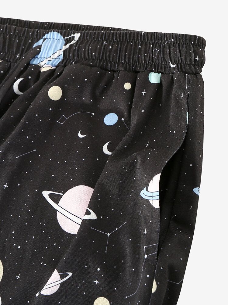 Mens Cartoon Galaxy Planet Imprimer Pocket Cordon Taille Élastique Home Jogger Pants