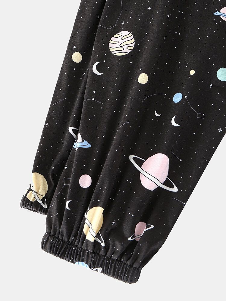 Mens Cartoon Galaxy Planet Imprimer Pocket Cordon Taille Élastique Home Jogger Pants