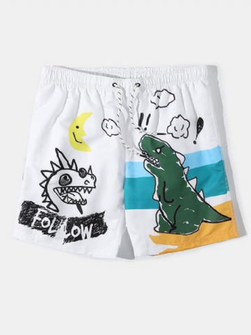 Mens Cartoon Graffiti Imprimer Maille Doublée Respirant Mince Beach Holiday Loose Board Shorts