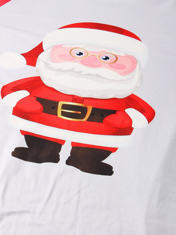 Mens Cartoon Santa Claus Print Raglan Sleeve Loose Plaid Pants Home Lounge Pyjamas Set