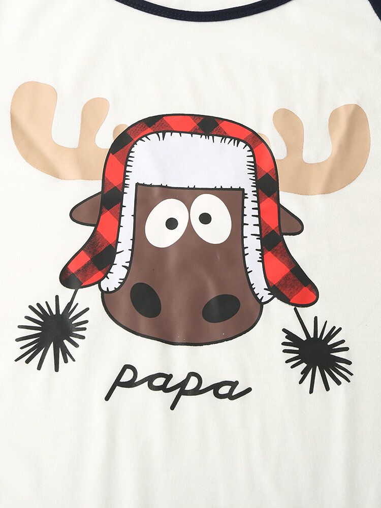 Mens Christmas Cartoon Elk Print Raglan Sleeve Long Sleeve Top Jogger Pants Home Pyjamas