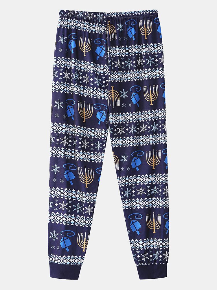 Mens Christmas Element Print Sleepwear Jogger Pants Loose Lounge Pyjamas Set