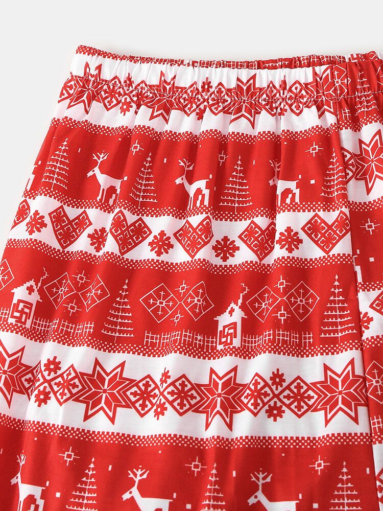 Mens Christmas Text Print Top Elk Pattern Loose Pants Two-piece Home Lounge Pyjamas Set