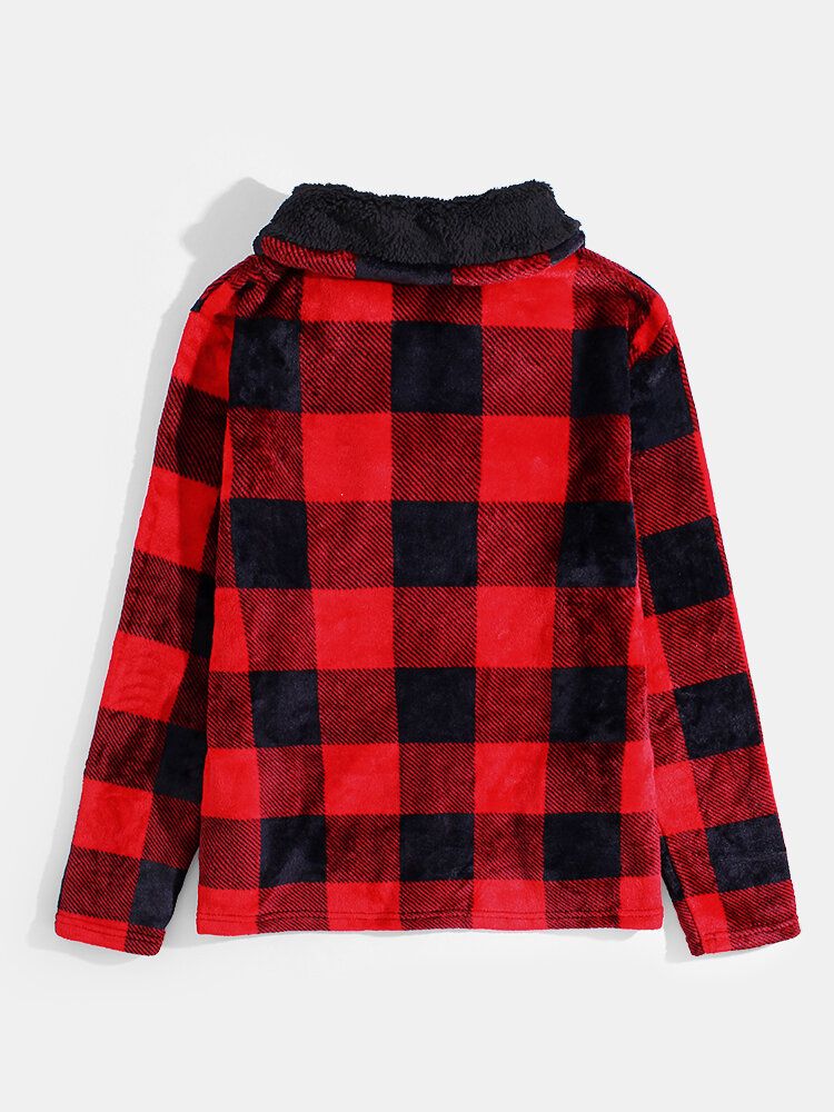 Mens Classical Check Print Fleece Revers Casual Stylish Warm Jackets