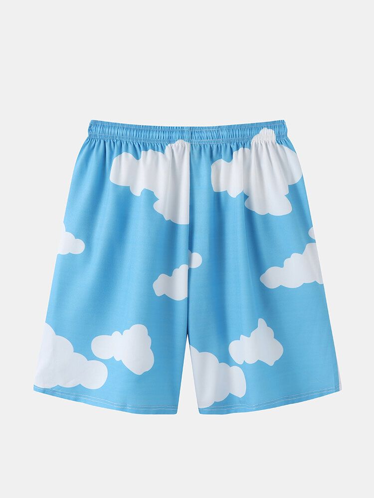 Mens Cloud Pattern Two Pieces Outfits Chemises Décontractées Shorts