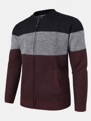 Mens Colorblock Knitted Zipper Col Baseball Pull Cardigans