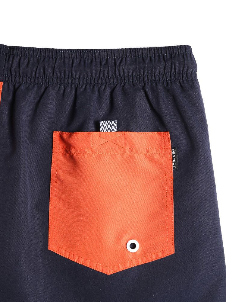 Mens Contrast Color Patchwork Quick Dry Drawstring Waist Thin Beach Board Shorts