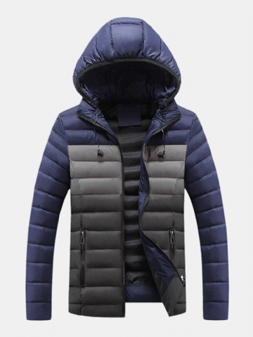 Mens Contrast Color Warm Rembourré Épais Casual Outdoor Zipper Puffer Jacket