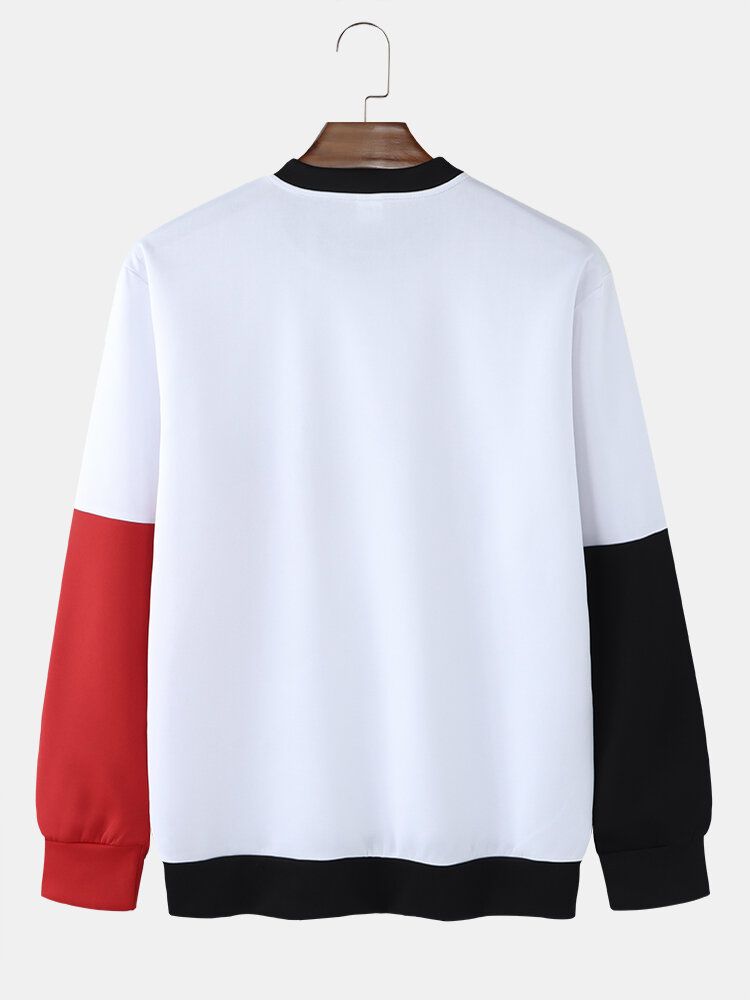 Mens Contraste Couleurs Patchwork Pull Faux Twinset Sweatshirts